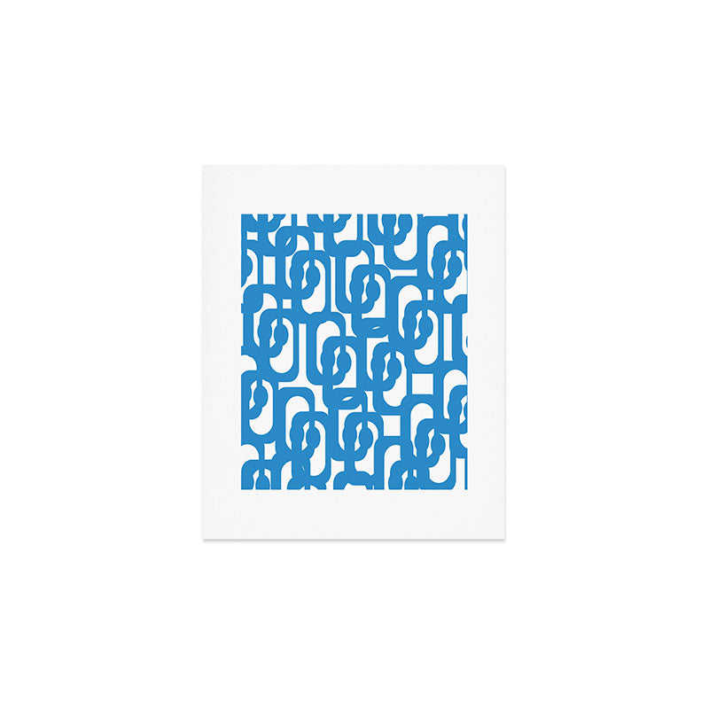 Pop Blue and White Contemporary Mid Century Modern Loops Abstract Pattern Art Print Gallery Image 1
