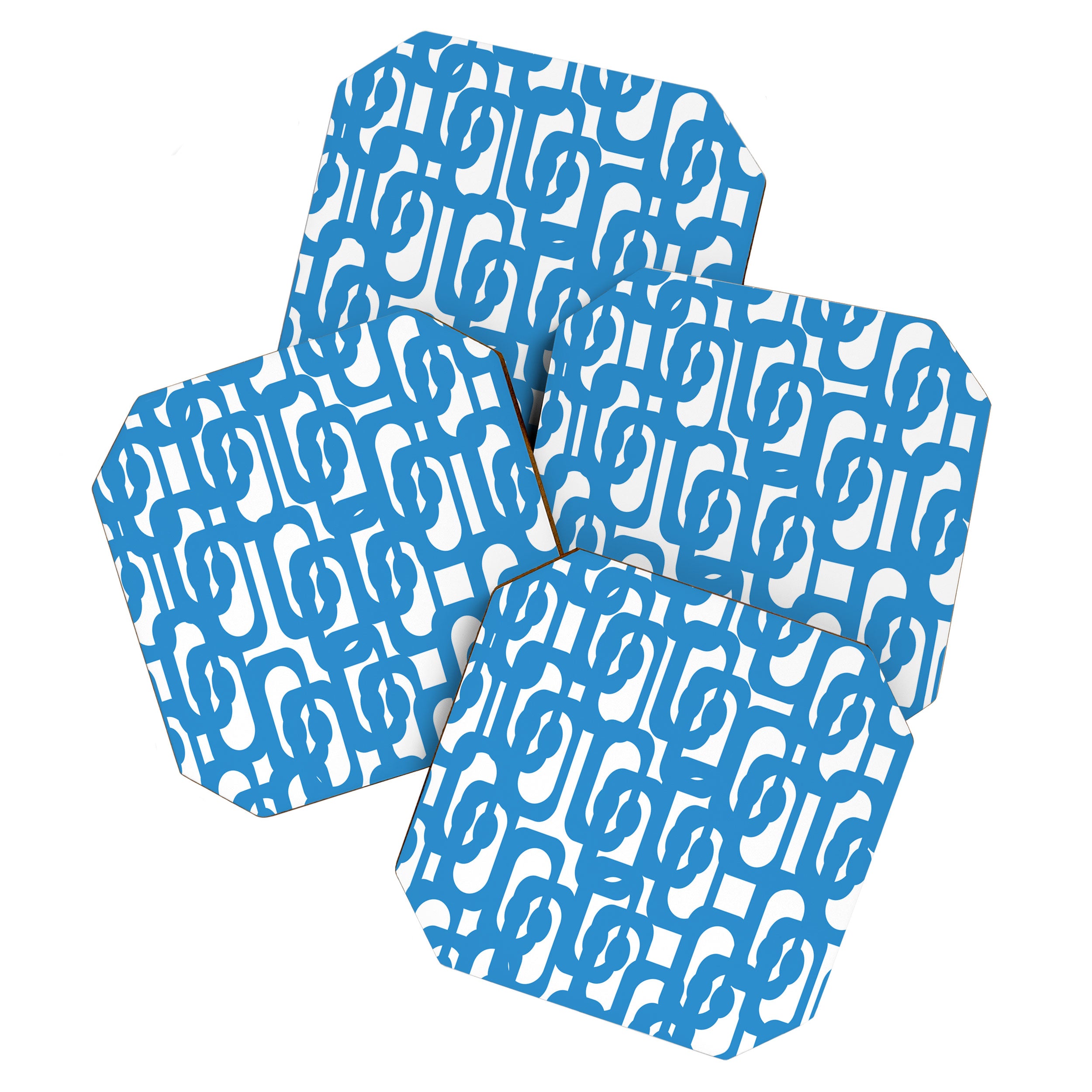 Pop Blue and White Contemporary Mid Century Modern Loops Abstract Pattern Coaster Gallery Image 1