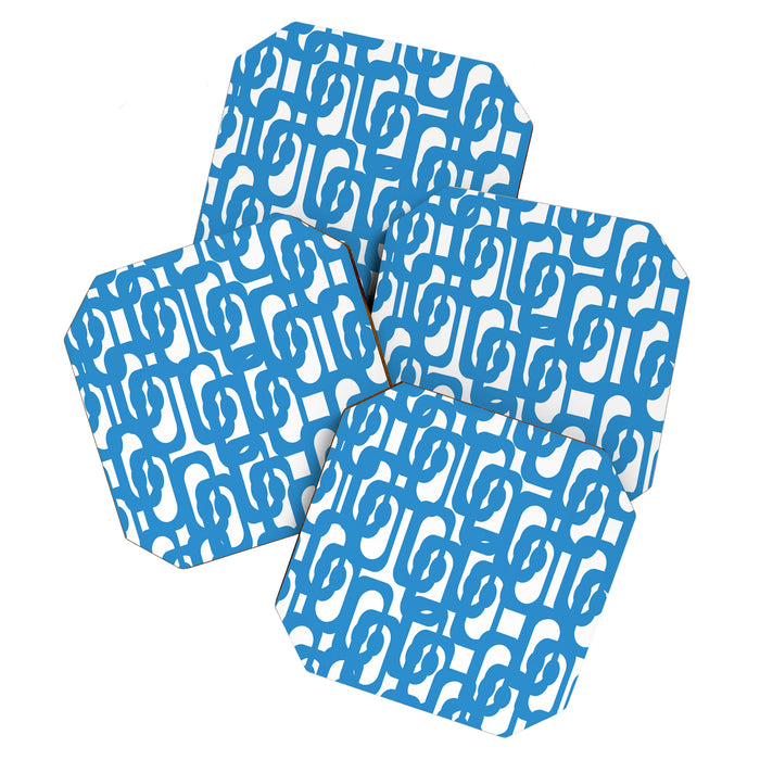 Pop Blue and White Contemporary Mid Century Modern Loops Abstract Pattern Coaster Gallery Image 1