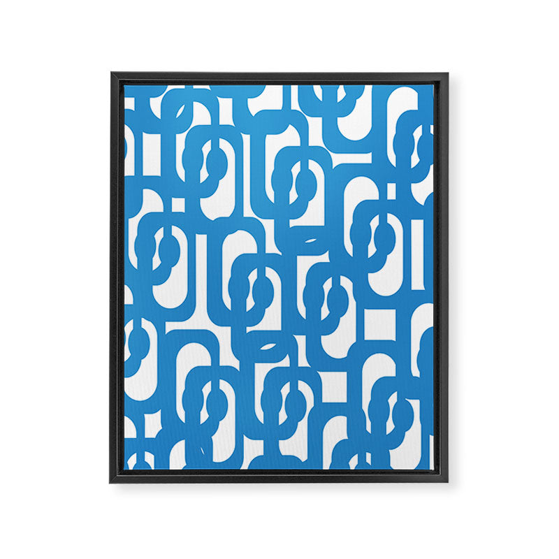 Pop Blue and White Contemporary Mid Century Modern Loops Abstract Pattern Framed Canvas Print Gallery Image 8