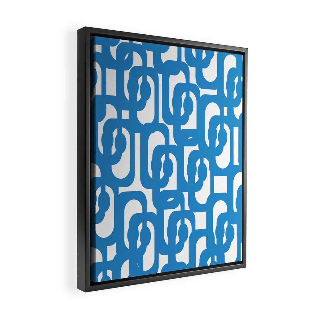 Pop Blue and White Contemporary Mid Century Modern Loops Abstract Pattern Framed Canvas Print Gallery Image 2