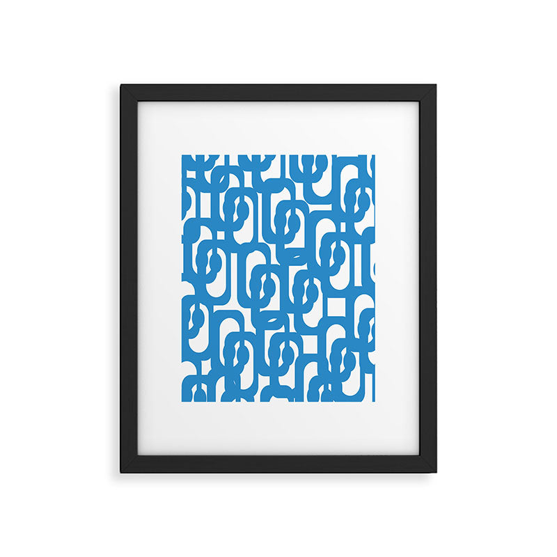 Pop Blue and White Contemporary Mid Century Modern Loops Abstract Pattern Framed Art Print Gallery Image 6