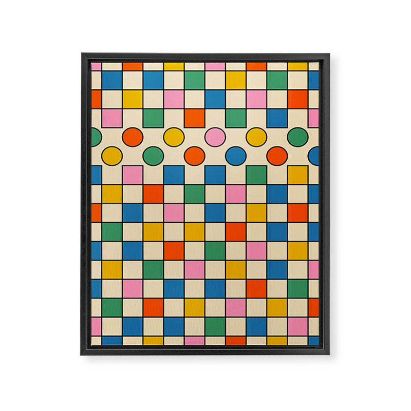 Pop Dots and Checks Colorful Retro Modern 80s 90s Checked Pattern Framed Canvas Print Gallery Image 8