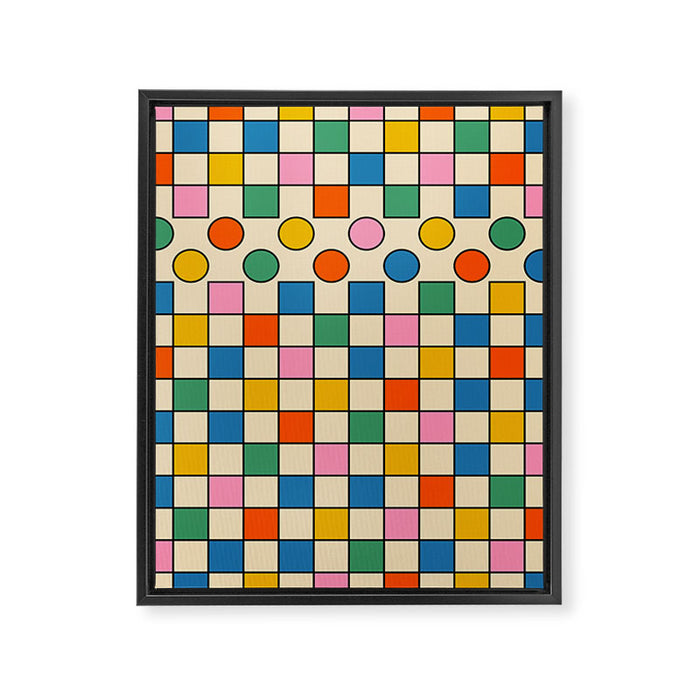 Pop Dots and Checks Colorful Retro Modern 80s 90s Checked Pattern Framed Canvas Print Gallery Image 1