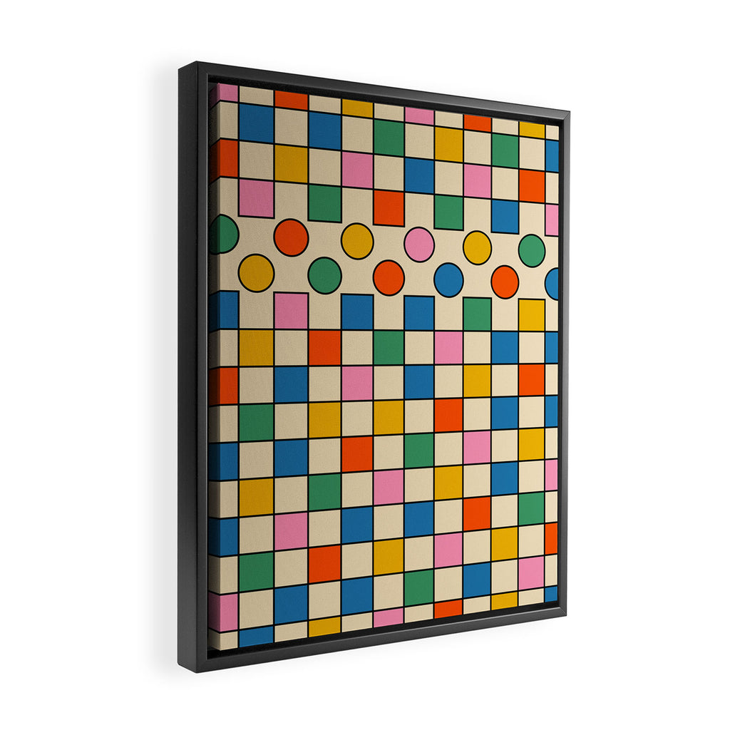 Pop Dots and Checks Colorful Retro Modern 80s 90s Checked Pattern Framed Canvas Print Gallery Image 2