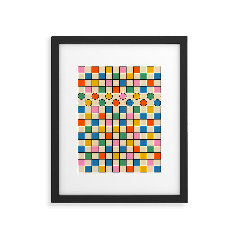 Pop Dots and Checks Colorful Retro Modern 80s 90s Checked Pattern Framed Art Print Gallery Image 6