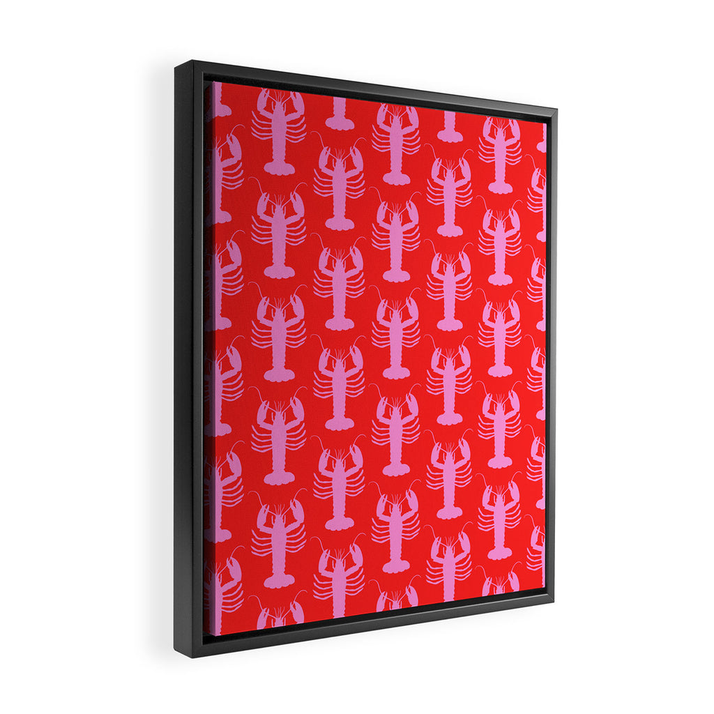 Pop Lobsters Preppy Pink and Red Pattern Framed Canvas Print Gallery Image 2