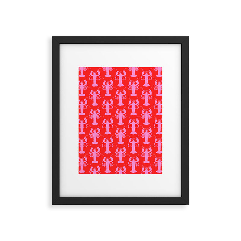 Pop Lobsters Preppy Pink and Red Pattern Framed Art Print Gallery Image 6