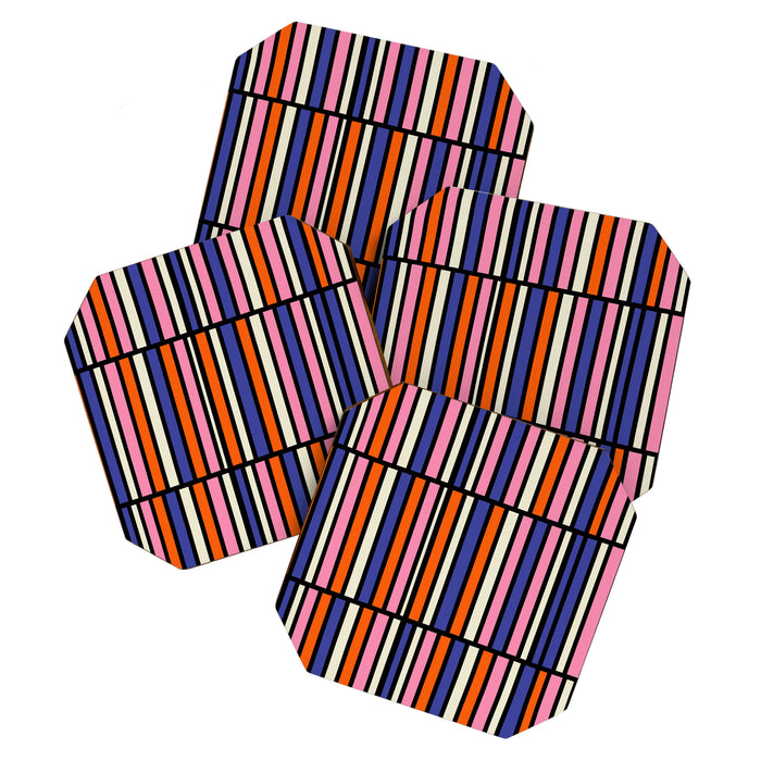 Pop Mod Color Boxes Geometric Retro Pattern Blue Pink Orange Black Coaster Gallery Image 1