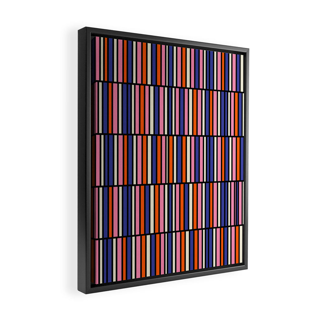 Pop Mod Color Boxes Geometric Retro Pattern Blue Pink Orange Black Framed Canvas Print Gallery Image 2