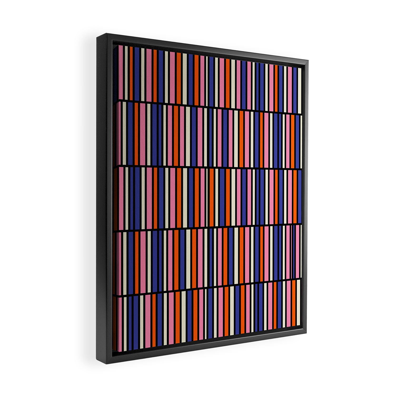 Pop Mod Color Boxes Geometric Retro Pattern Blue Pink Orange Black Framed Canvas Print Gallery Image 2