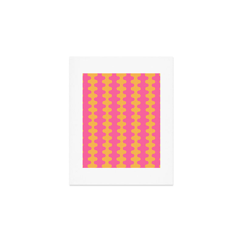 Pop Stripes Wavy Ogee A-Go-Go Pattern in Bright Pink and Yellow Art Print Gallery Image 1
