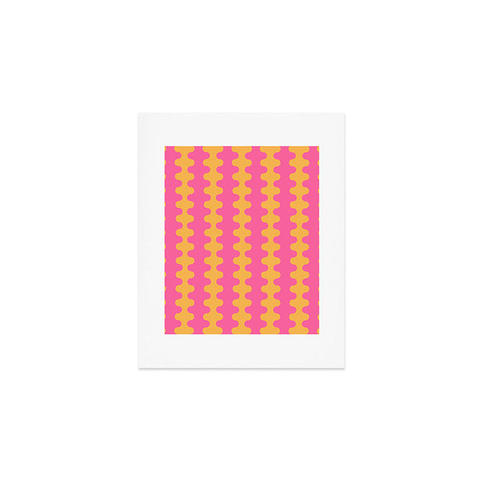 Pop Stripes Wavy Ogee A-Go-Go Pattern in Bright Pink and Yellow Art Print Gallery Image 1