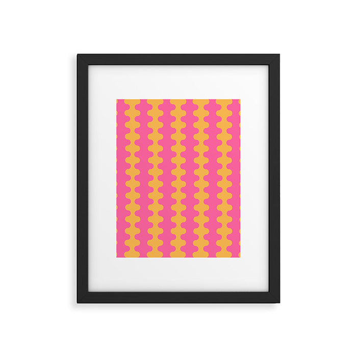 Pop Stripes Wavy Ogee A-Go-Go Pattern in Bright Pink and Yellow Framed Art Print Gallery Image 1
