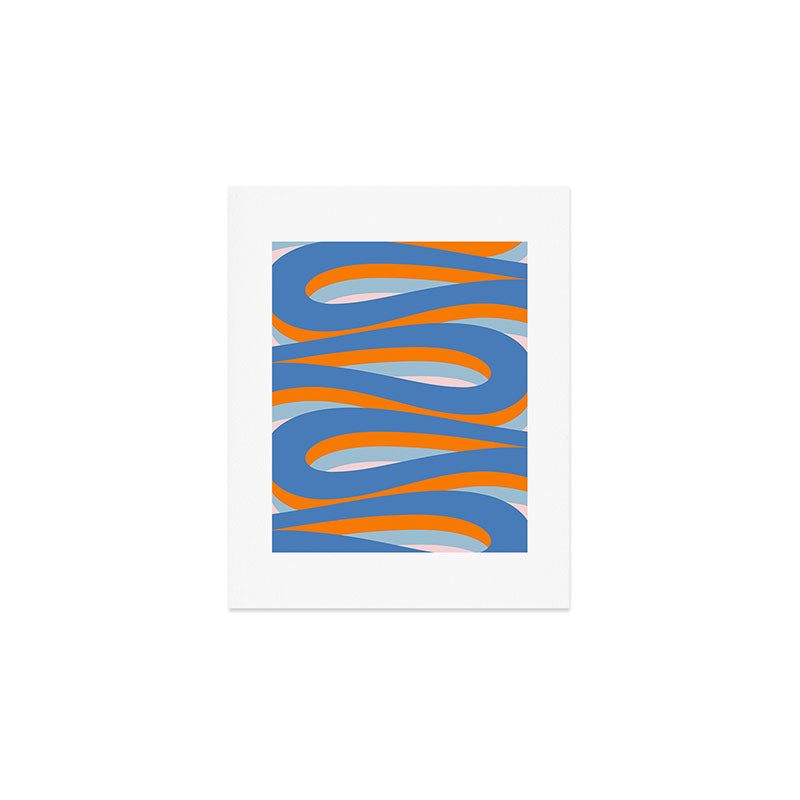 Pop Swirl Wavy Abstract Line Pattern Blue Orange Pink Art Print Gallery Image 1