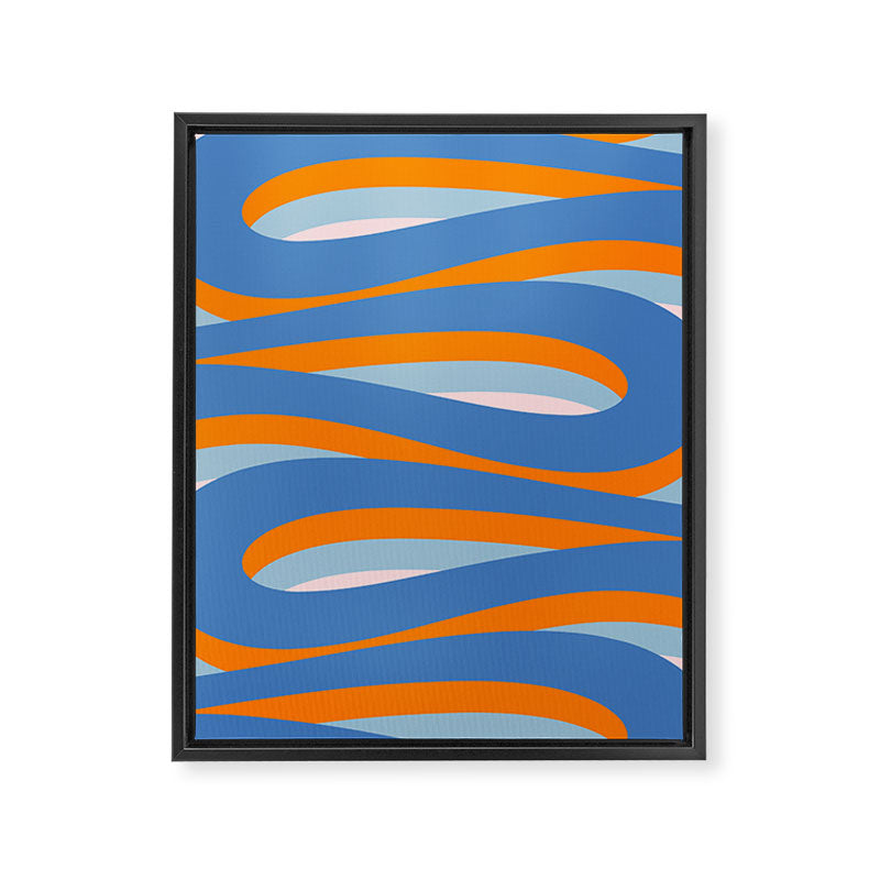 Pop Swirl Wavy Abstract Line Pattern Blue Orange Pink Framed Canvas Print Gallery Image 6