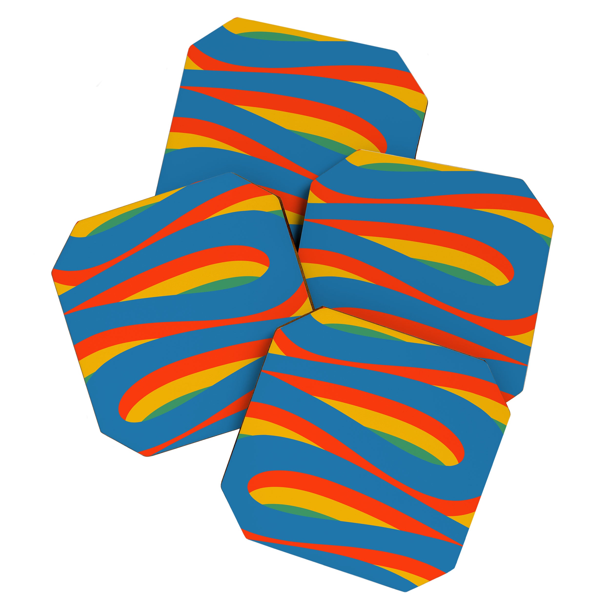 Pop Swirl Wavy Abstract Line Pattern Colorful Bright Blue Red Yellow Green Coaster Gallery Image 1