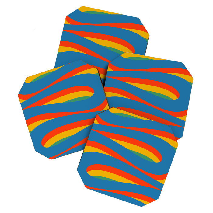 Pop Swirl Wavy Abstract Line Pattern Colorful Bright Blue Red Yellow Green Coaster Gallery Image 1