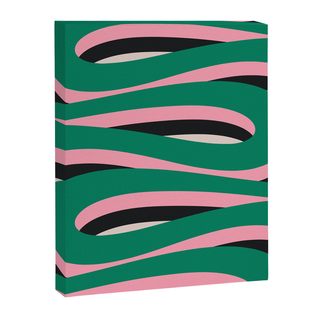Pop Swirl Wavy Abstract Line Pattern Green Pink Black Canvas Print Gallery Image 6