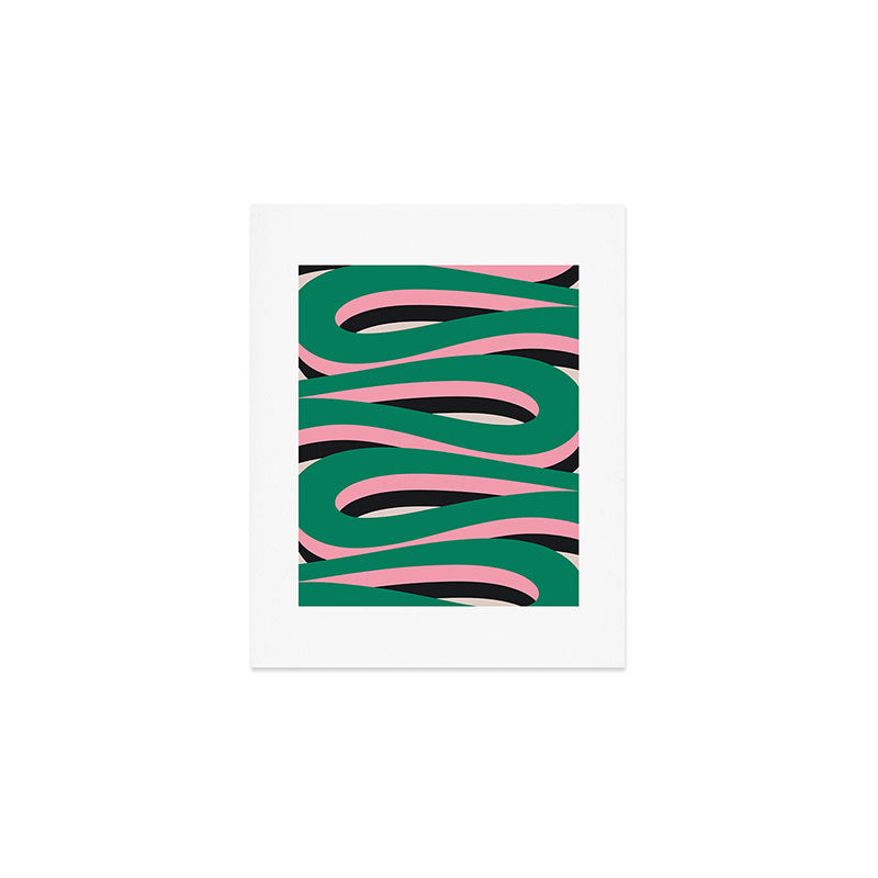 Pop Swirl Wavy Abstract Line Pattern Green Pink Black Art Print Gallery Image 1