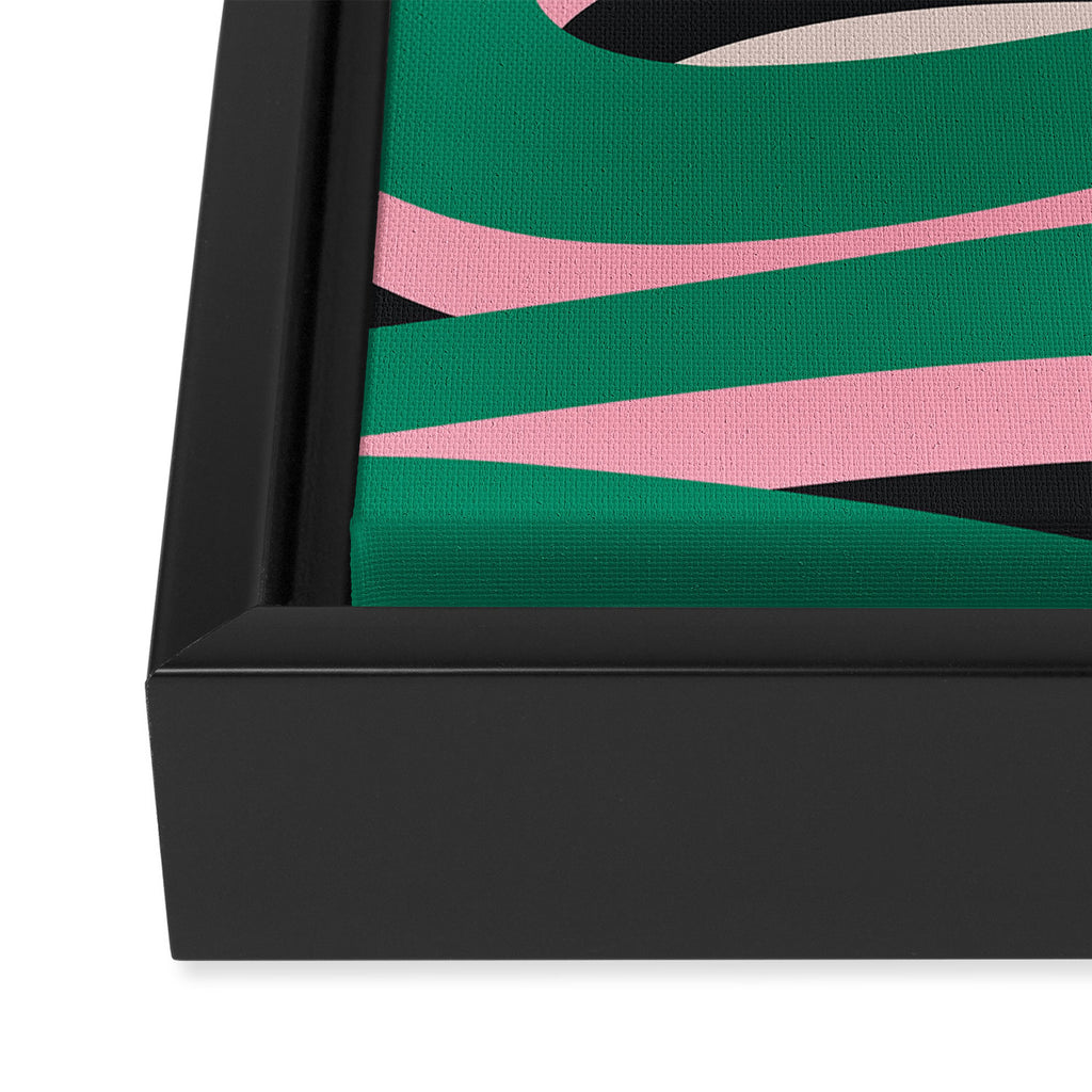 Pop Swirl Wavy Abstract Line Pattern Green Pink Black Framed Canvas Print Gallery Image 3