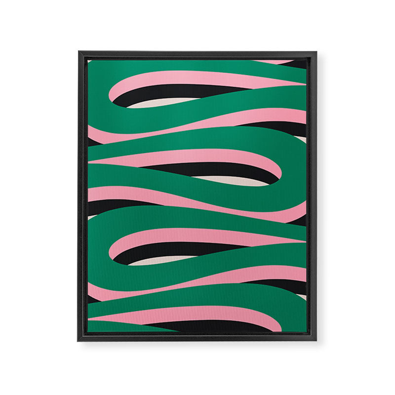 Pop Swirl Wavy Abstract Line Pattern Green Pink Black Framed Canvas Print Gallery Image 6