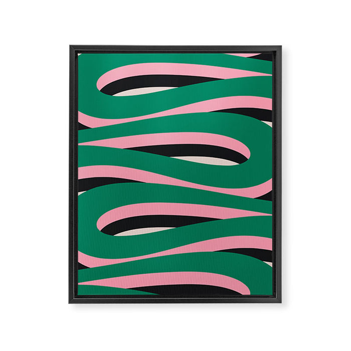 Pop Swirl Wavy Abstract Line Pattern Green Pink Black Framed Canvas Print Gallery Image 1