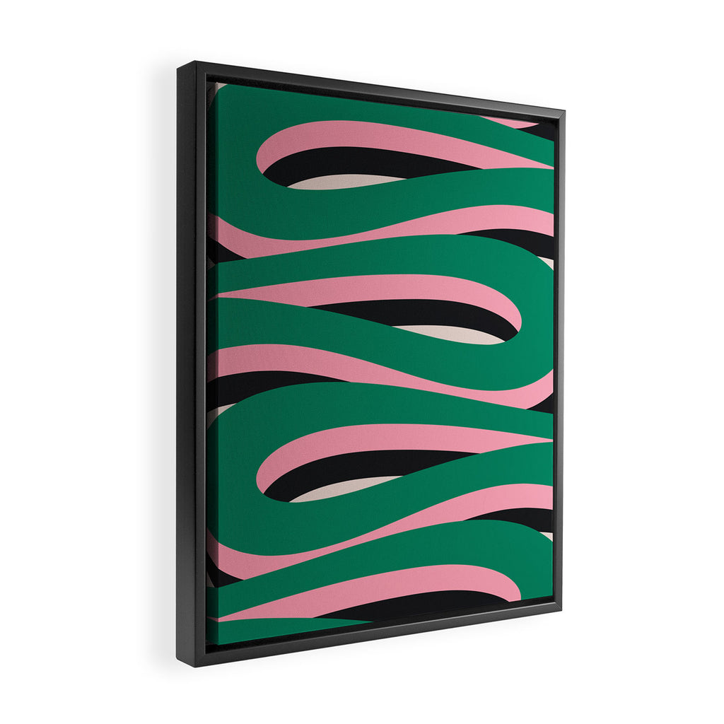 Pop Swirl Wavy Abstract Line Pattern Green Pink Black Framed Canvas Print Gallery Image 2