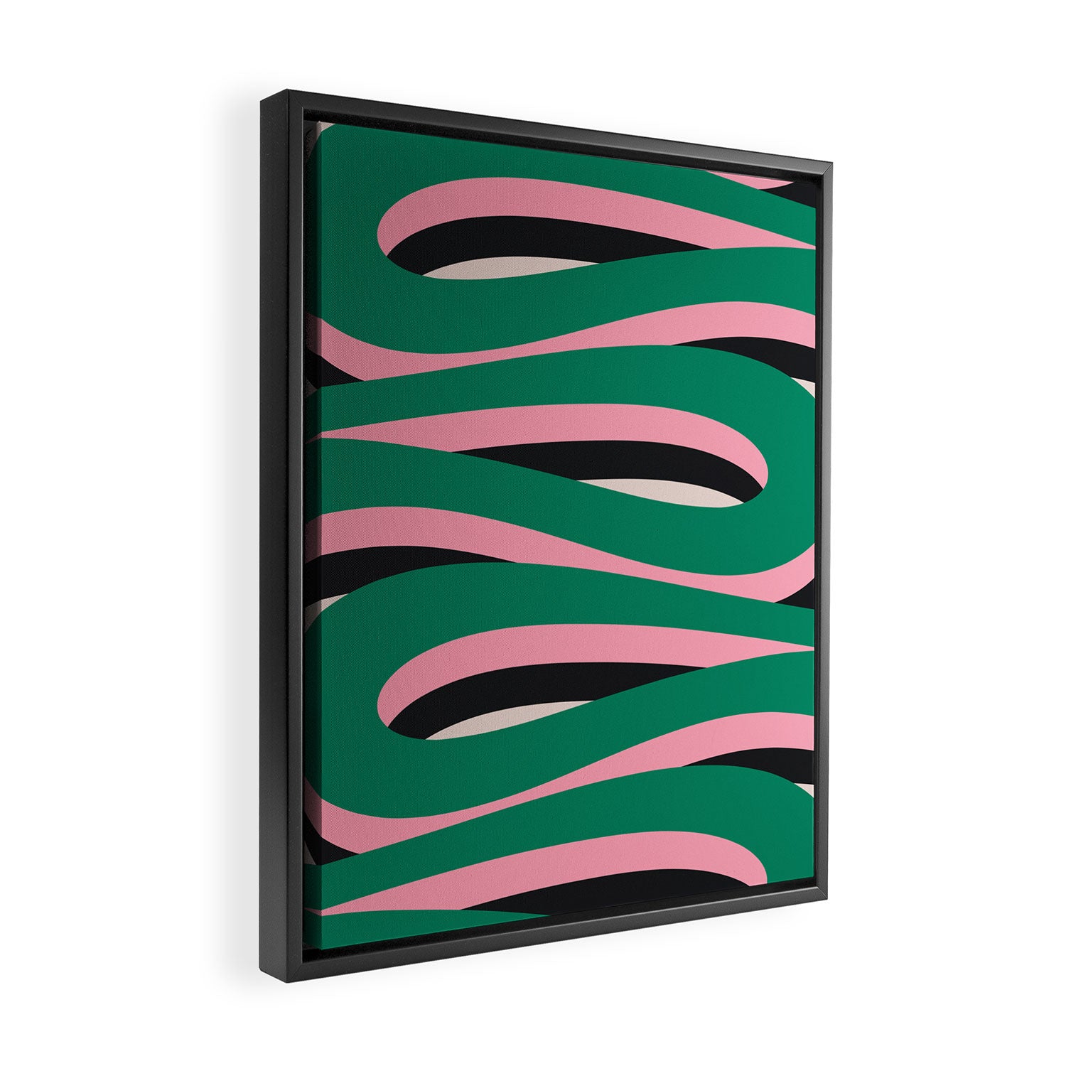 Pop Swirl Wavy Abstract Line Pattern Green Pink Black Framed Canvas Print Gallery Image 2