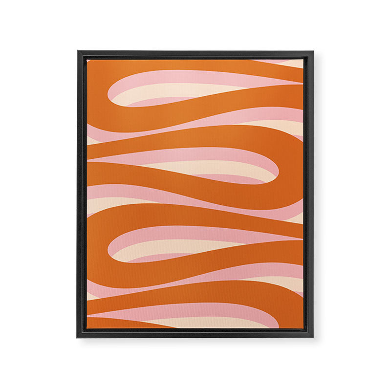 Pop Swirl Wavy Abstract Line Pattern Pink Orange Cream Framed Canvas Print Gallery Image 6