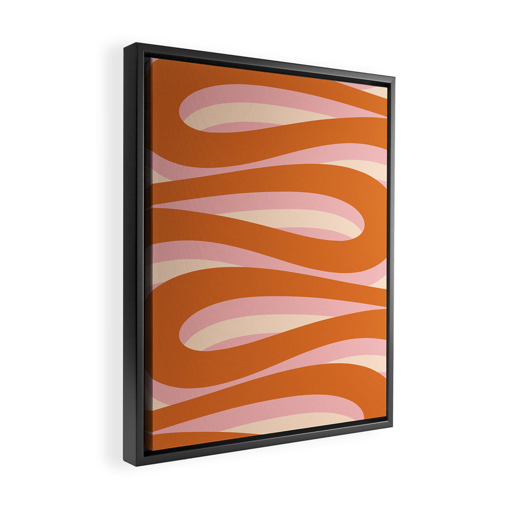 Pop Swirl Wavy Abstract Line Pattern Pink Orange Cream Framed Canvas Print Gallery Image 2