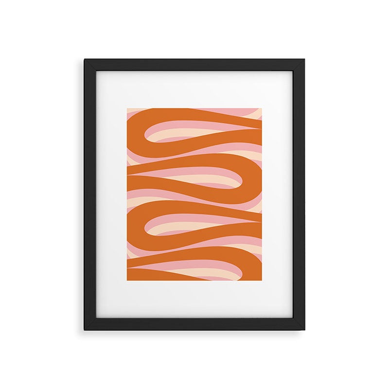 Pop Swirl Wavy Abstract Line Pattern Pink Orange Cream Framed Art Print Gallery Image 5