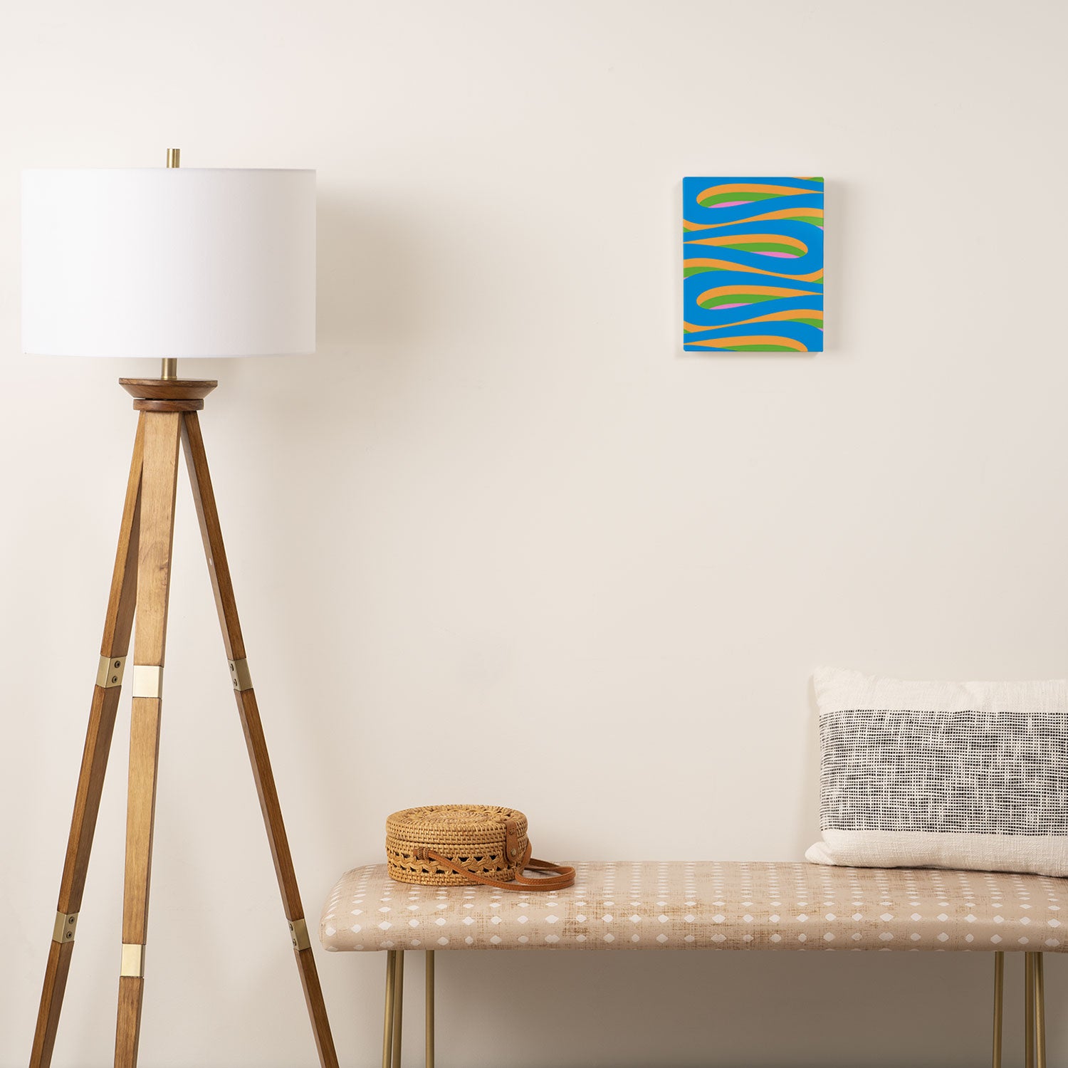 Pop Swirl Wavy Abstract Pattern Bright Blue Green Mustard Pink Canvas Print Gallery Image 2