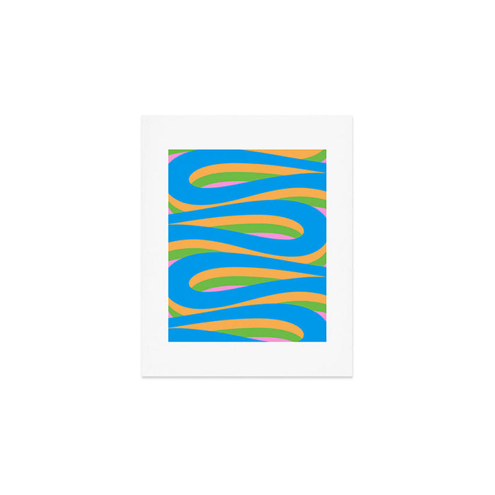 Pop Swirl Wavy Abstract Pattern Bright Blue Green Mustard Pink Art Print Gallery Image 1