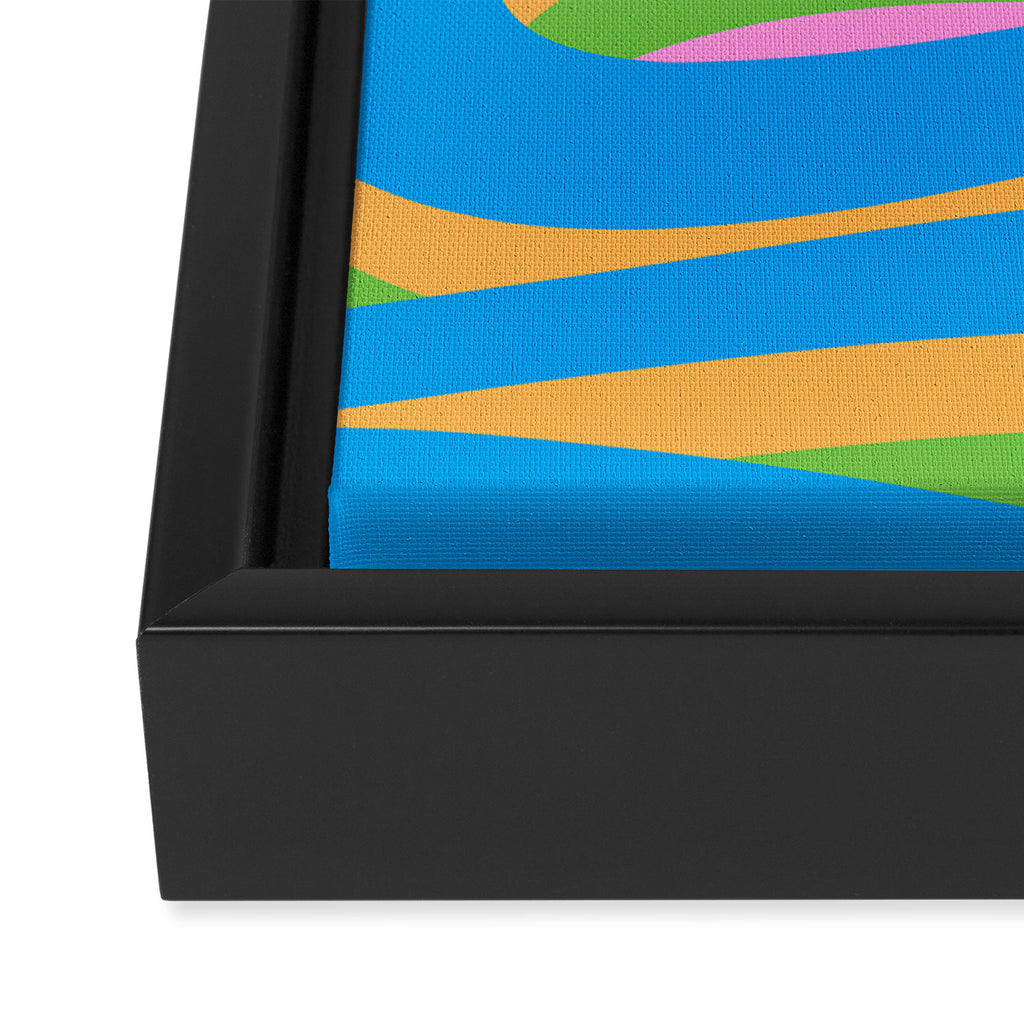 Pop Swirl Wavy Abstract Pattern Bright Blue Green Mustard Pink Framed Canvas Print Gallery Image 3