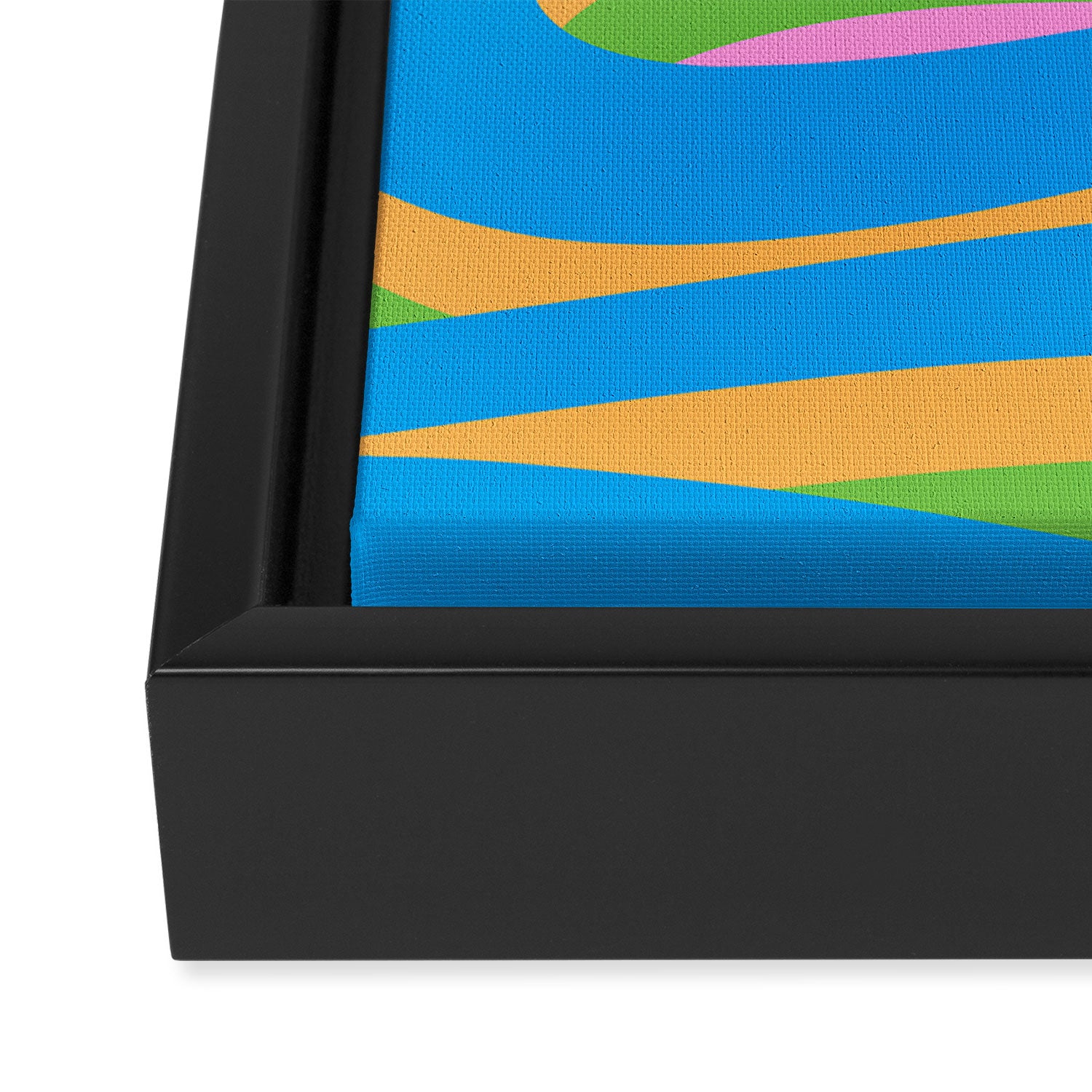 Pop Swirl Wavy Abstract Pattern Bright Blue Green Mustard Pink Framed Canvas Print Gallery Image 3