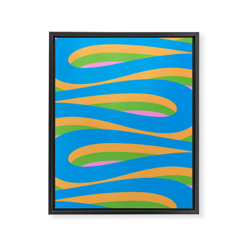 Pop Swirl Wavy Abstract Pattern Bright Blue Green Mustard Pink Framed Canvas Print Gallery Image 6