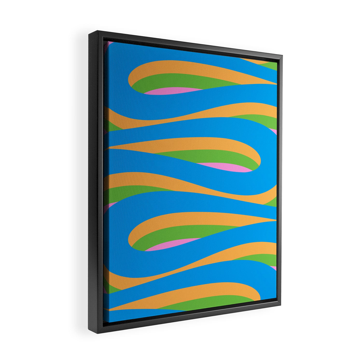 Pop Swirl Wavy Abstract Pattern Bright Blue Green Mustard Pink Framed Canvas Print Gallery Image 2