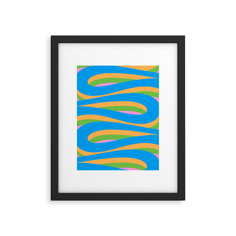 Pop Swirl Wavy Abstract Pattern Bright Blue Green Mustard Pink Framed Art Print Gallery Image 4