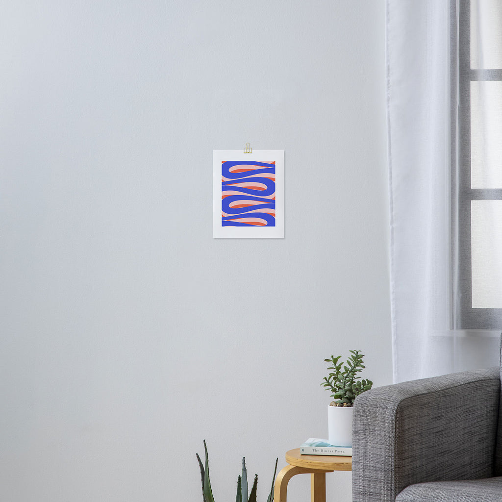 Pop Swirl Wavy Abstract Pattern Royal Blue Pink Red Orange Art Print Gallery Image 3