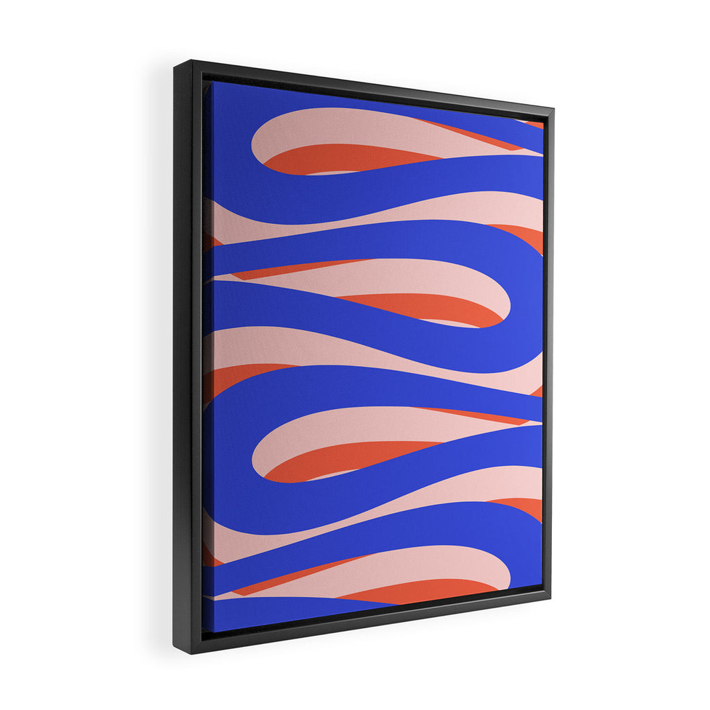 Pop Swirl Wavy Abstract Pattern Royal Blue Pink Red Orange Framed Canvas Print Gallery Image 2