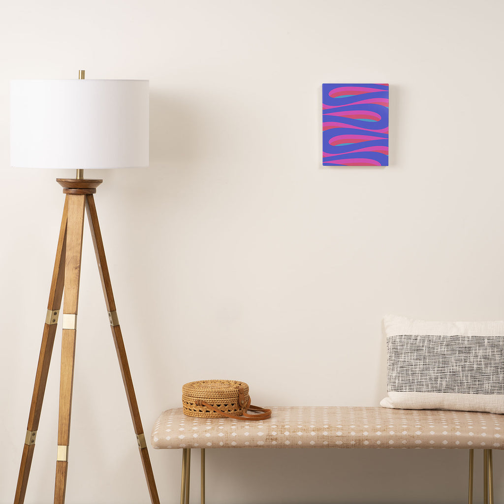 Pop Swirl Wavy Minimalist Abstract Pattern Blue and Hot Pink Canvas Print Gallery Image 2