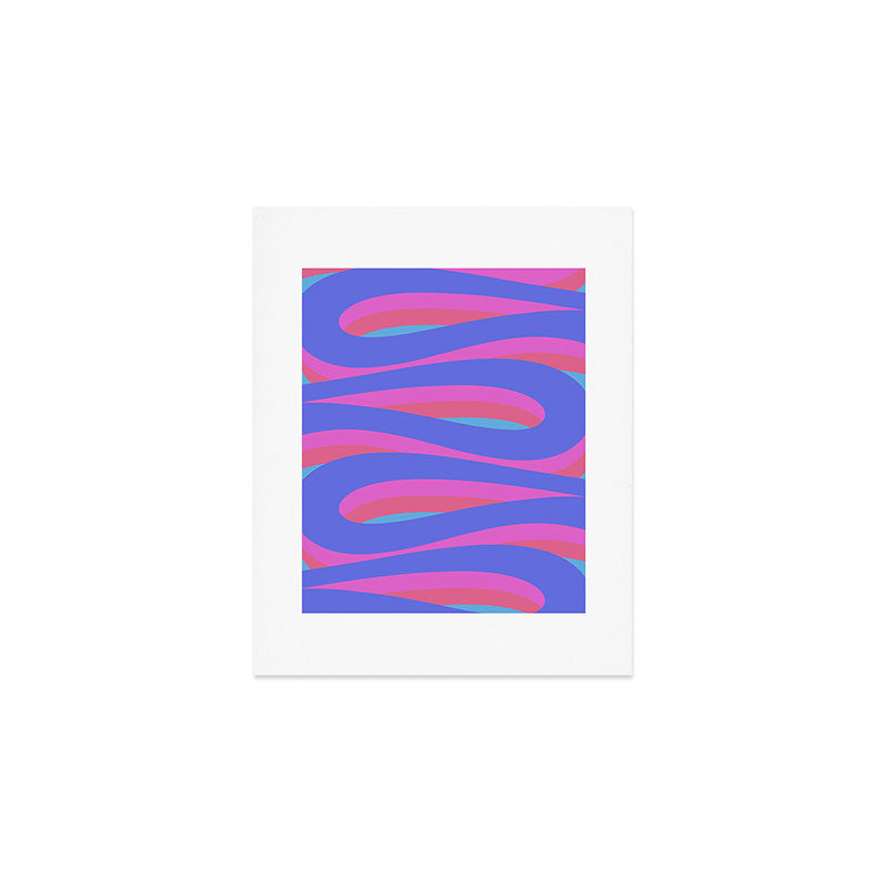 Pop Swirl Wavy Minimalist Abstract Pattern Blue and Hot Pink Art Print Gallery Image 1