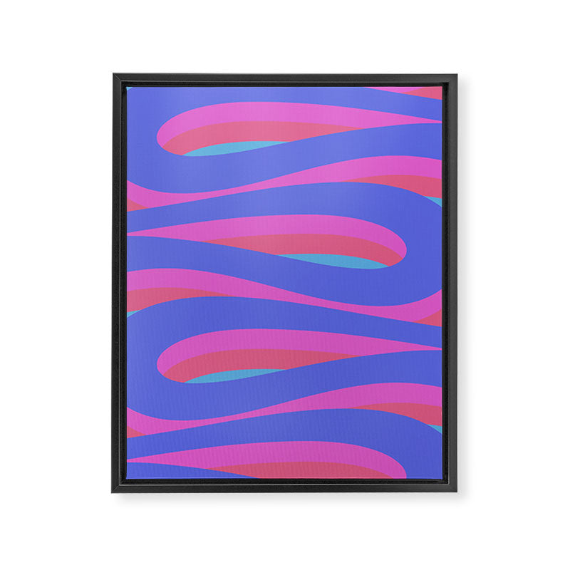 Pop Swirl Wavy Minimalist Abstract Pattern Blue and Hot Pink Framed Canvas Print Gallery Image 6