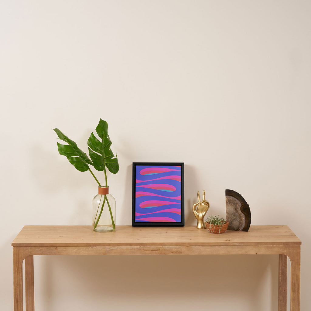 Pop Swirl Wavy Minimalist Abstract Pattern Blue and Hot Pink Framed Canvas Print Gallery Image 4