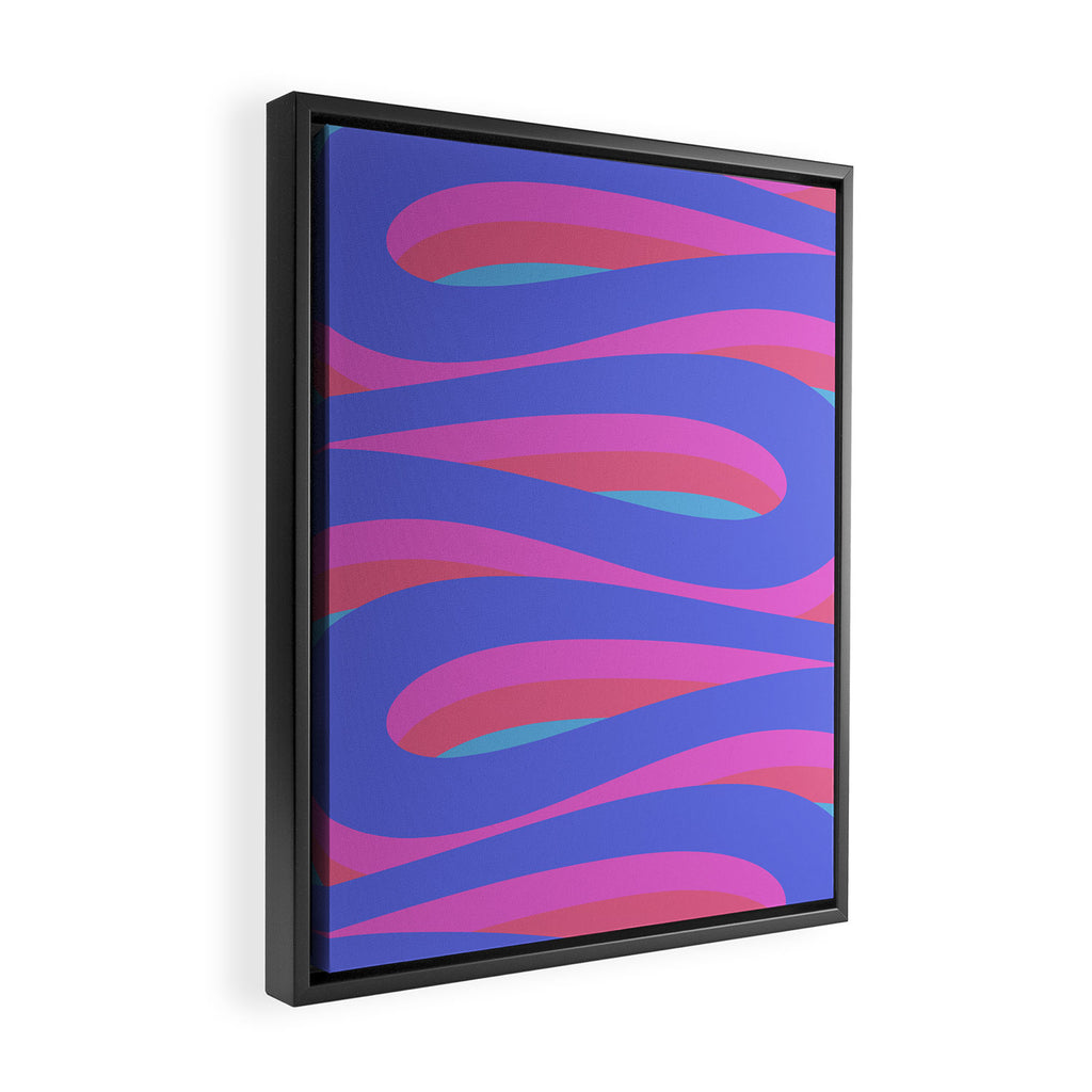 Pop Swirl Wavy Minimalist Abstract Pattern Blue and Hot Pink Framed Canvas Print Gallery Image 2