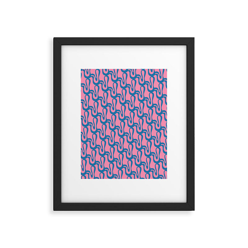 Pop Wiggle Contemporary Abstract Pattern in Pink and Blue Framed Art Print Gallery Image 6