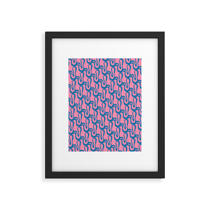 Pop Wiggle Contemporary Abstract Pattern in Pink and Blue Framed Art Print Gallery Image 1