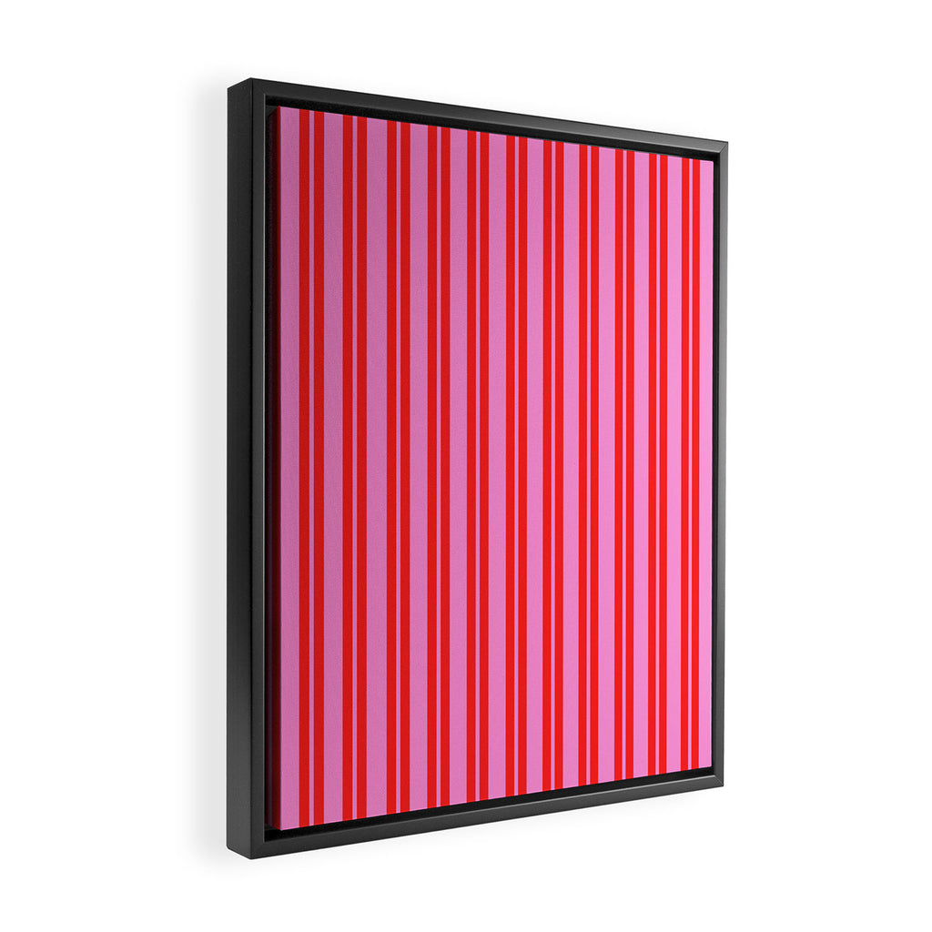 Preppy Hot Pink and Red Classic Double Stripes Contemporary Vertical Stripe Pattern Framed Canvas Print Gallery Image 2