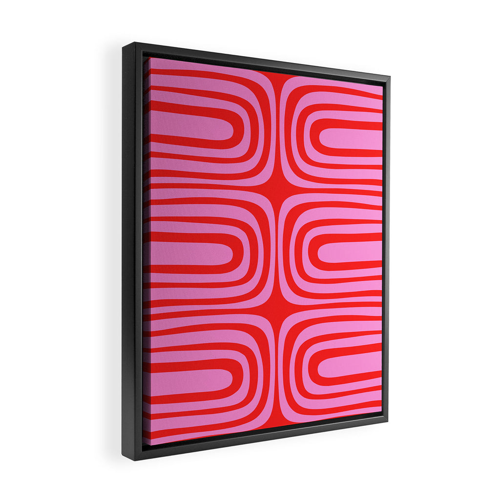 Preppy Pink and Red Abstract Confaab Vertical Pattern Framed Canvas Print Gallery Image 2